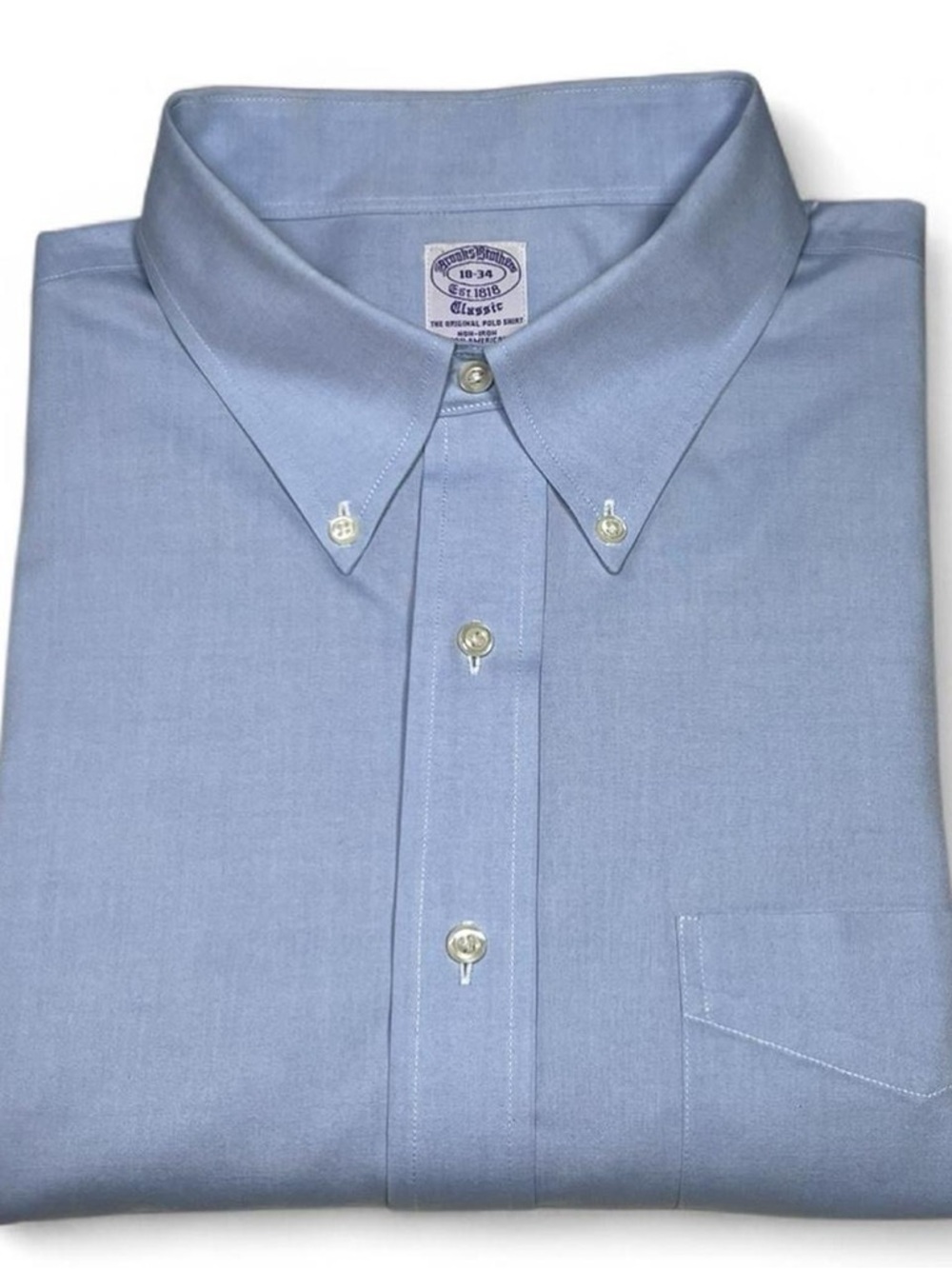 NWOT! Brooks Brothers 1818 Non-Iron Supima Blue Dress Shirt Men’s Size XXL 18-34